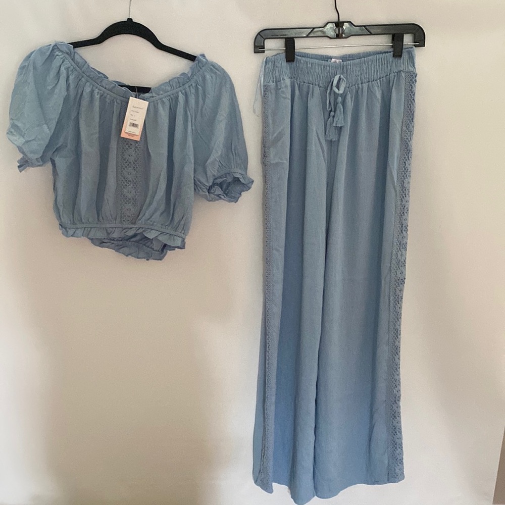 Beach Summer Pant Set Cropped Top and Wide Leg Pants